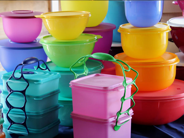 stack of colorful kitchen containers